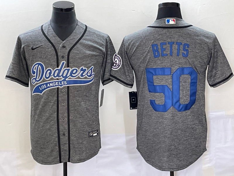 Men's Los Angeles Dodgers Mookie Betts #50 Gray Jersey Joint Edition
